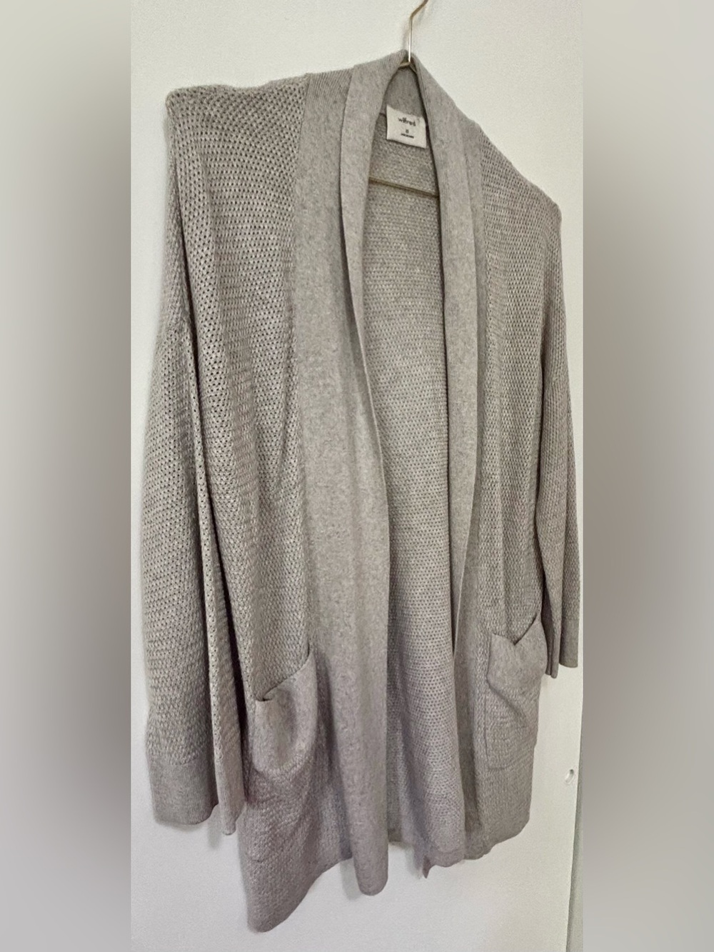 Wilfred| Silk/Cotton Grey & Beige Marled Open-Front Shawl Collar Cardigan Sz XS - Picture 4 of 8